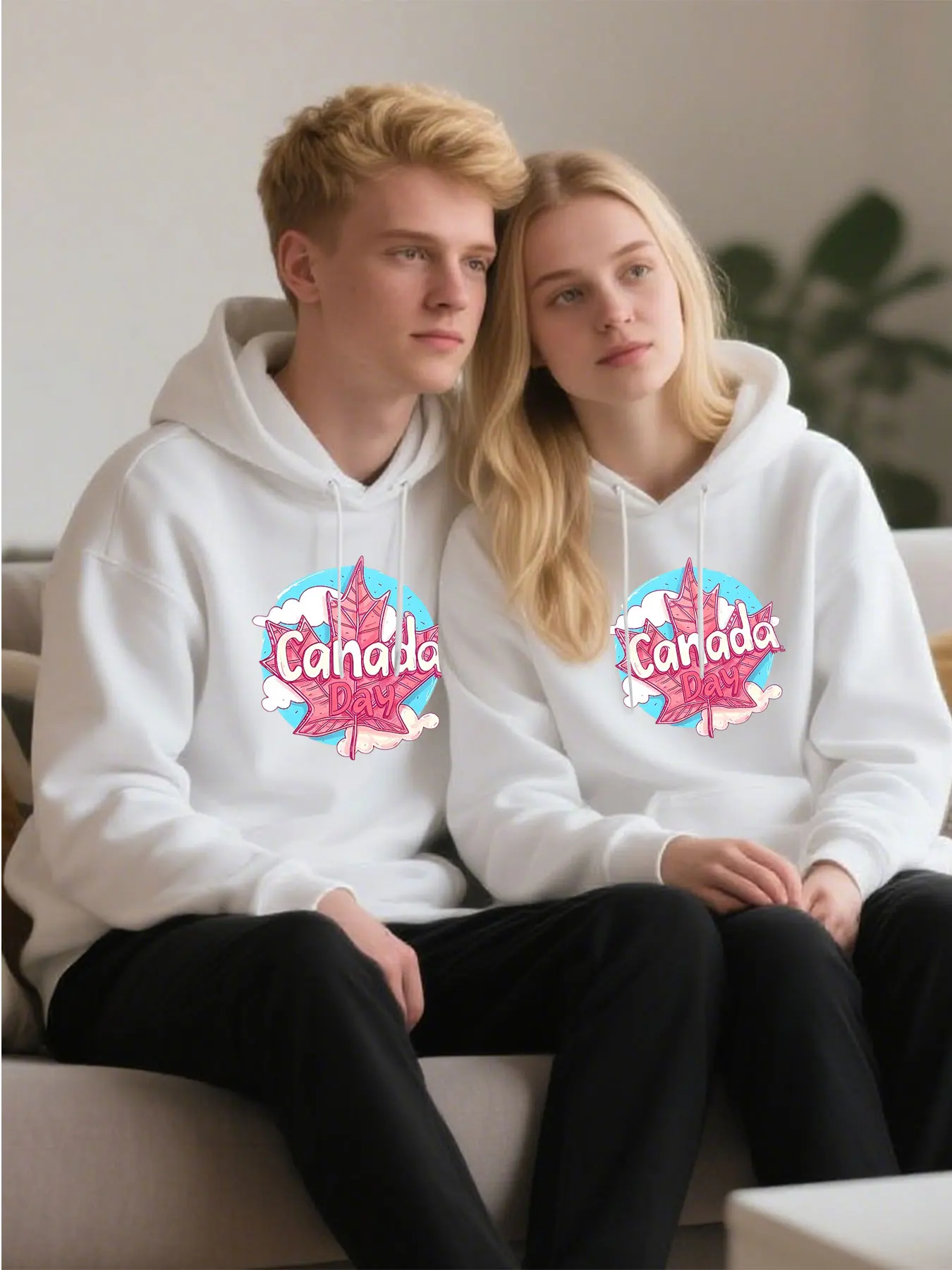 Zachte katoenen hoodie met Canada Maple Leaf-print, unisex trui voor kerstcadeaus en vrijetijdskleding