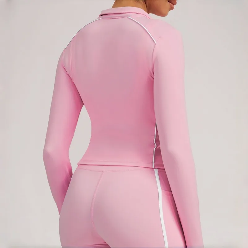 

Женская контрастная одежда для йоги, ветрозащитная, высокоэластичная, облегающая, дышащая куртка на молнии, одежда для спорта и фитнеса на открытом воздухе