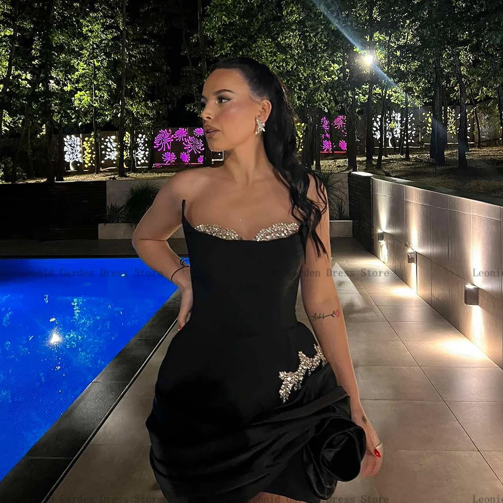 Sexy Black Cocktail Dresses Sweetheart Sleeveless Party Gowns Mermaid Evening Dress Beadings Above Knee Length فساتين السهرة