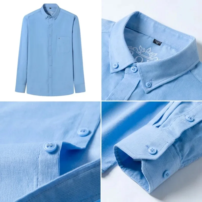 Cotton Corduroy Shirt Men’s Long Sleeve Casual Regular Fit Soft Comfortable Pocket Dress Shirts For Male Blouse Clothes 7XL