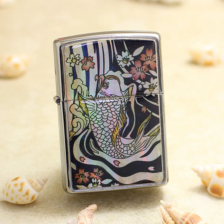 Genuine Zippo Shell carp oil lighter copper windproof cigarette Kerosene lighters Gift with anti-counterfeiting code