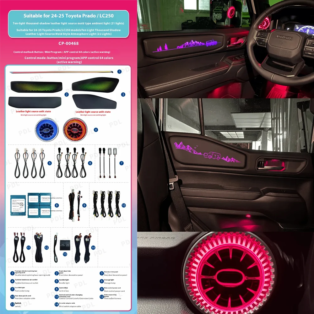

LED Car Inner Ambient light For 2024-2025 Toyota Prado/LC250 1:1 Door Panel Starry Sky Ambience lamp button +APP Control