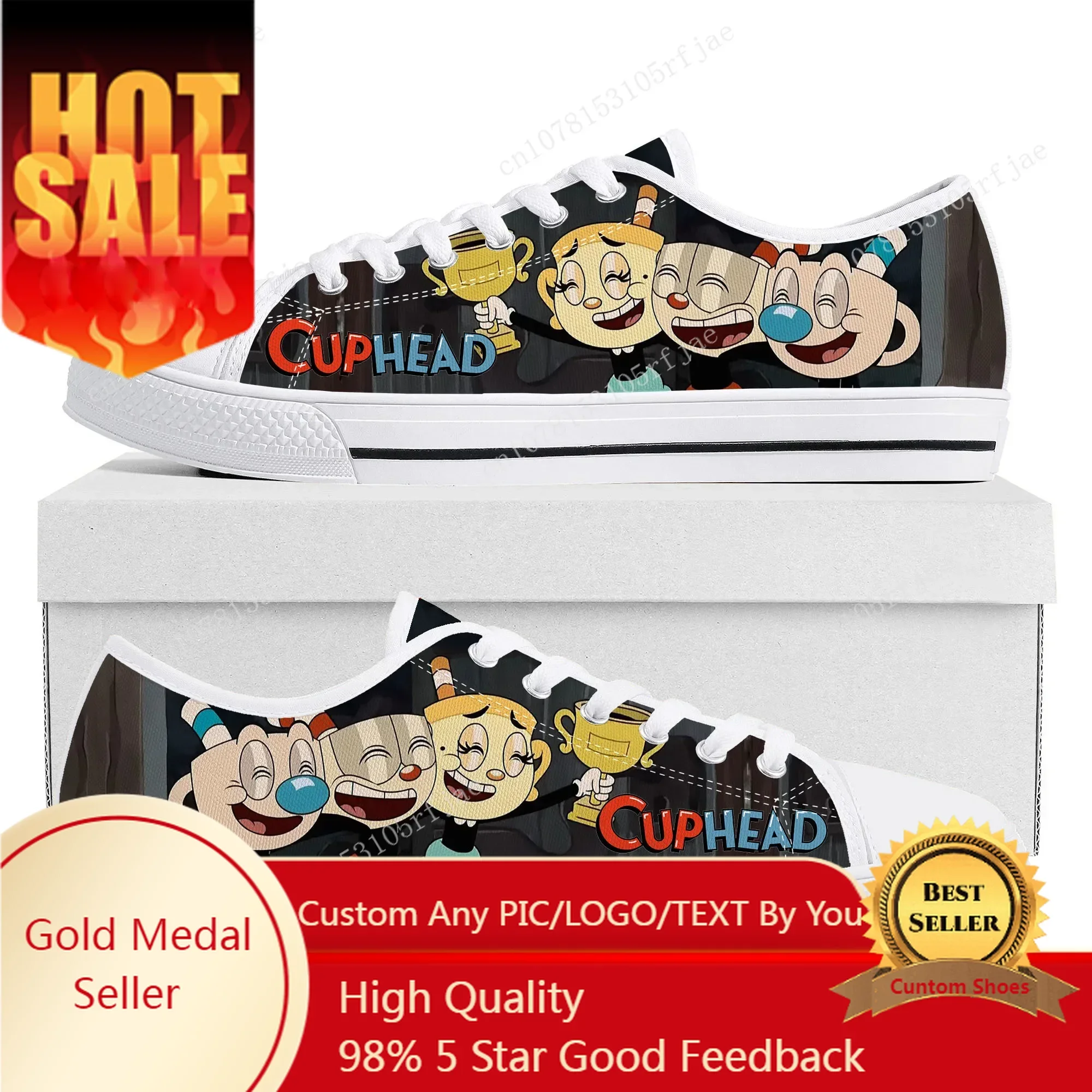 

Hot Cupheads Mugmans Cartoon Game Low Top Sneakers Womens Mens Teenager Canvas Sneaker Couple Custom Built Shoes