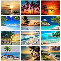 RUOPOTY Diamond Painting Landscape Coconut Tree Rhinestones Diamond Embroidery Sale Sunset Mosaic Handicraft