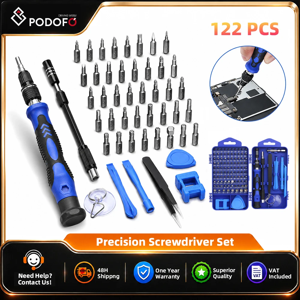 Podofo 122-in-1 Torx-Sechskant-Schraubendreher-Bit-Set, Präzisions-Magnet-Reparaturwerkzeug, professionelles Werkzeug für iPhone, Xiaomi, Mac, PC