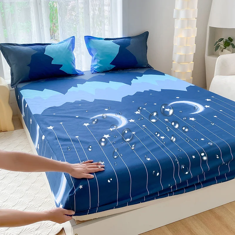 Fashionable Waterproof Bed Fitted Sheet Mattress Protect Cover- Comfort, Playful Pattern, Upgrade Your Bedding with Fun