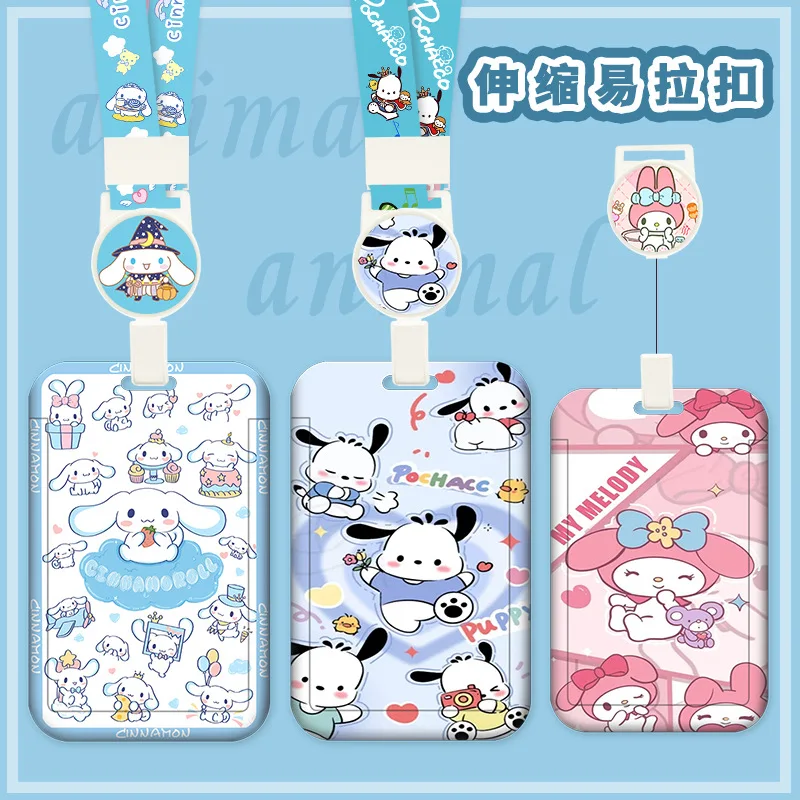 

Pendantsanrio Cinnamoroll Card Holder Cartoon Easy Pull Buckle Telescopic Hanging Rope Student Bus Shuttle Card School Sign Gift