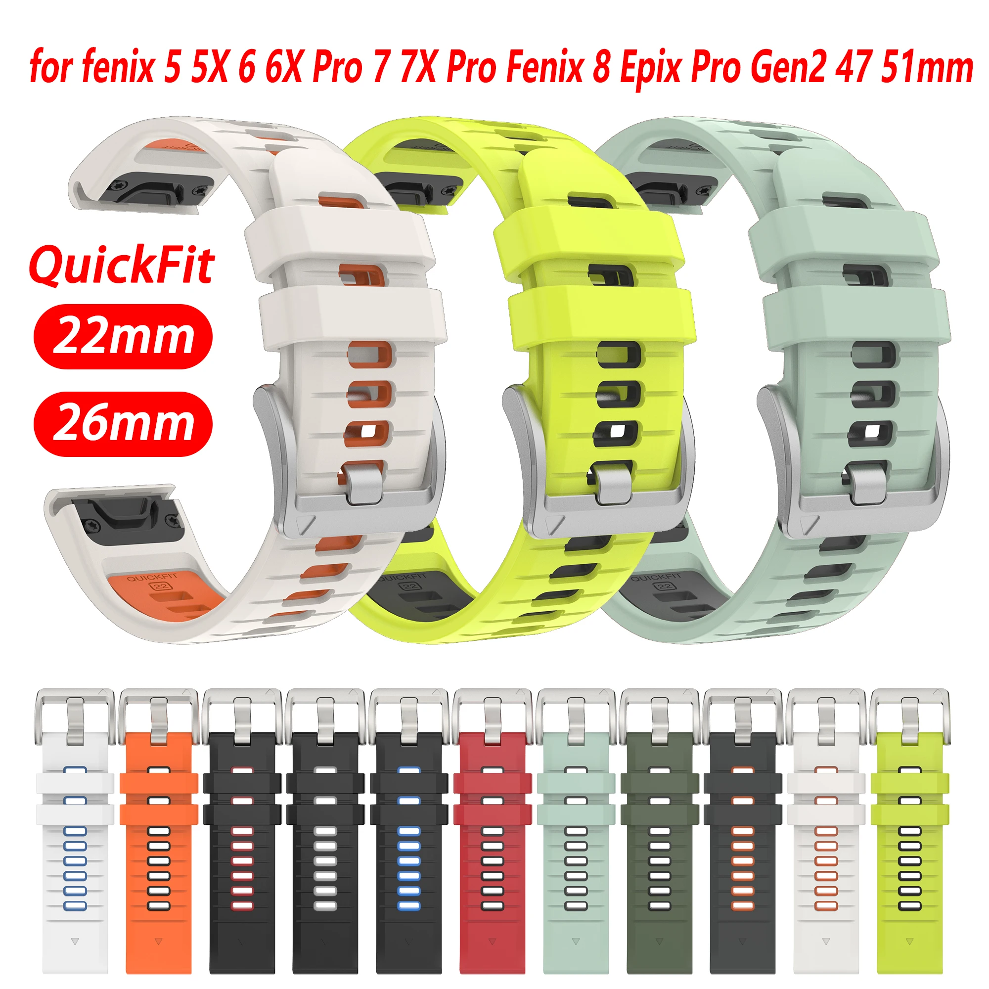 22 26mm Garmin QuickFit Silikonarmband für Fenix 7 7X PRO 6 6X 5 5X Uhrenarmband für Fenix8/Quatix8/Tactix8 47 51mm Uhr