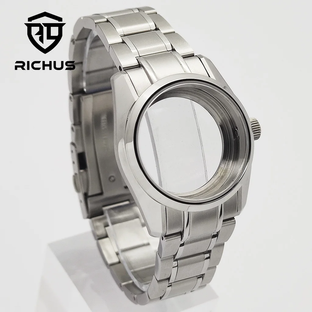 RICHUS NH35 Case 36mm Silver Watch Case Sapphire Glass Fit NH34 NH35 NH36 ETA2824 PT5000 Miyota8215-DG Movement