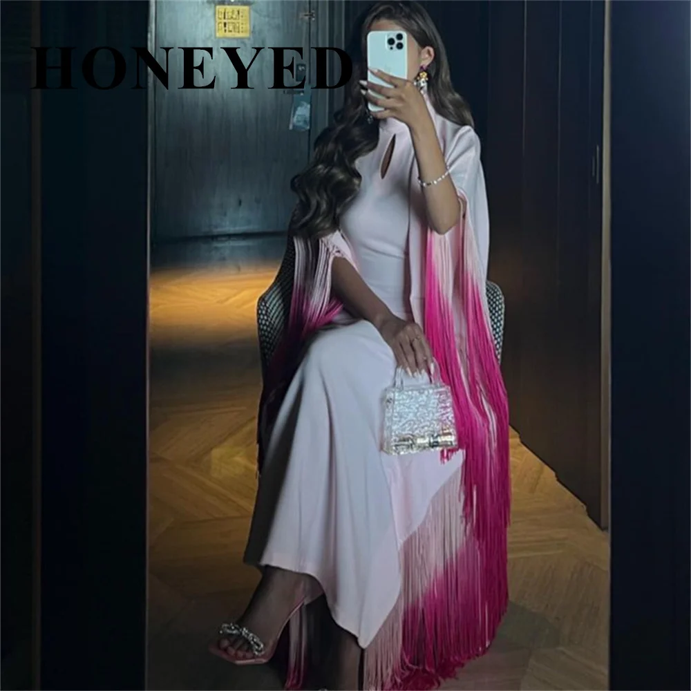 HONEYED-vestido de fiesta de manga larga Para mujer, traje de noche Formal con cuello redondo, fruncido, línea A, color rosa, 2024