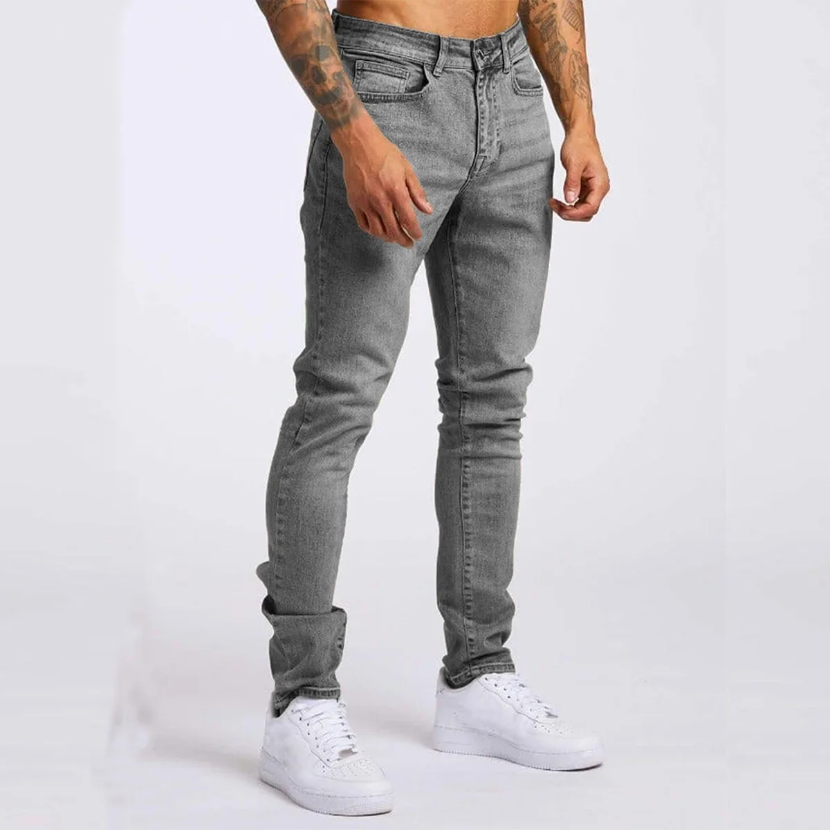 

Men Jeans Pencil Pants Mid Waist Punk Gothic Denim Zipper Fly Trousers Moto Biker Sheath Ankle Length Long Jean 2025 Streetwear