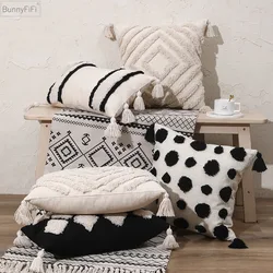 Woven Cover Tufted Embroidered Cushion Cotton Boho Throw Pillow Covers Decorative Black Pillow Case Sofa Bed Nordic Home Decor