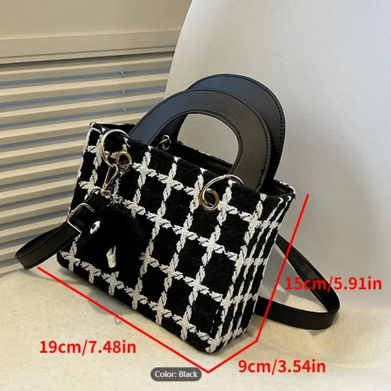 Mini Tweed Handbag For Women, Stylish Checkered Crossbody Bag, Luxury Square Purse For Women