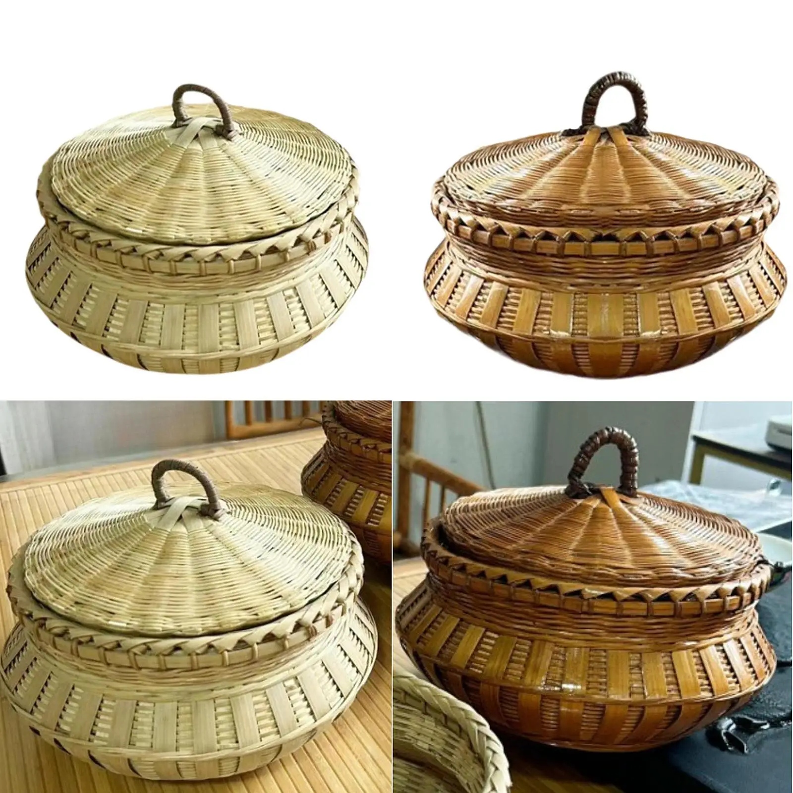 Kitchen Food Storage Bin Snacks Container Household Desktop Multipurpose Handmade Round Woven Basket Egg Holder Decorative