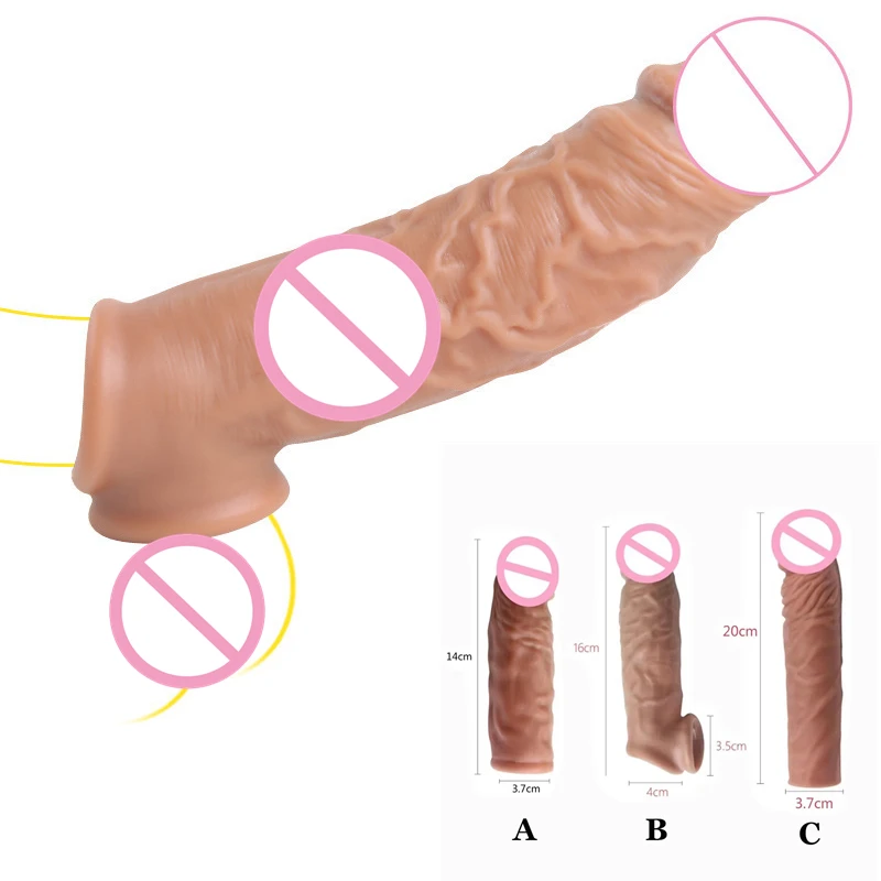 Silicone Cock Ring Soft Realistic Penis Sleeve Extender Condom Penis Ring Delayed Ejaculation Dick Cover Case Cock Header