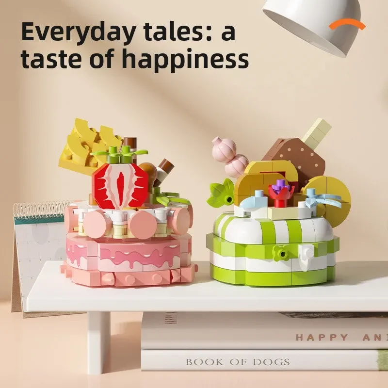 Popular bonito bloco de construção festa de bolo de morango-montagem educacional para meninas doces presente de brinquedo infantil