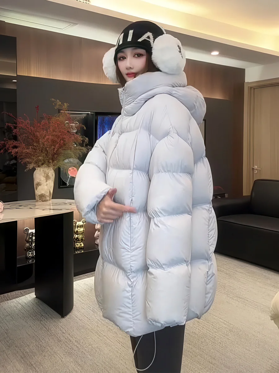Abrigo con capucha de corte holgado y cálido para mujer, chaqueta acolchada con Donut de nube, ropa de abrigo informal de longitud media