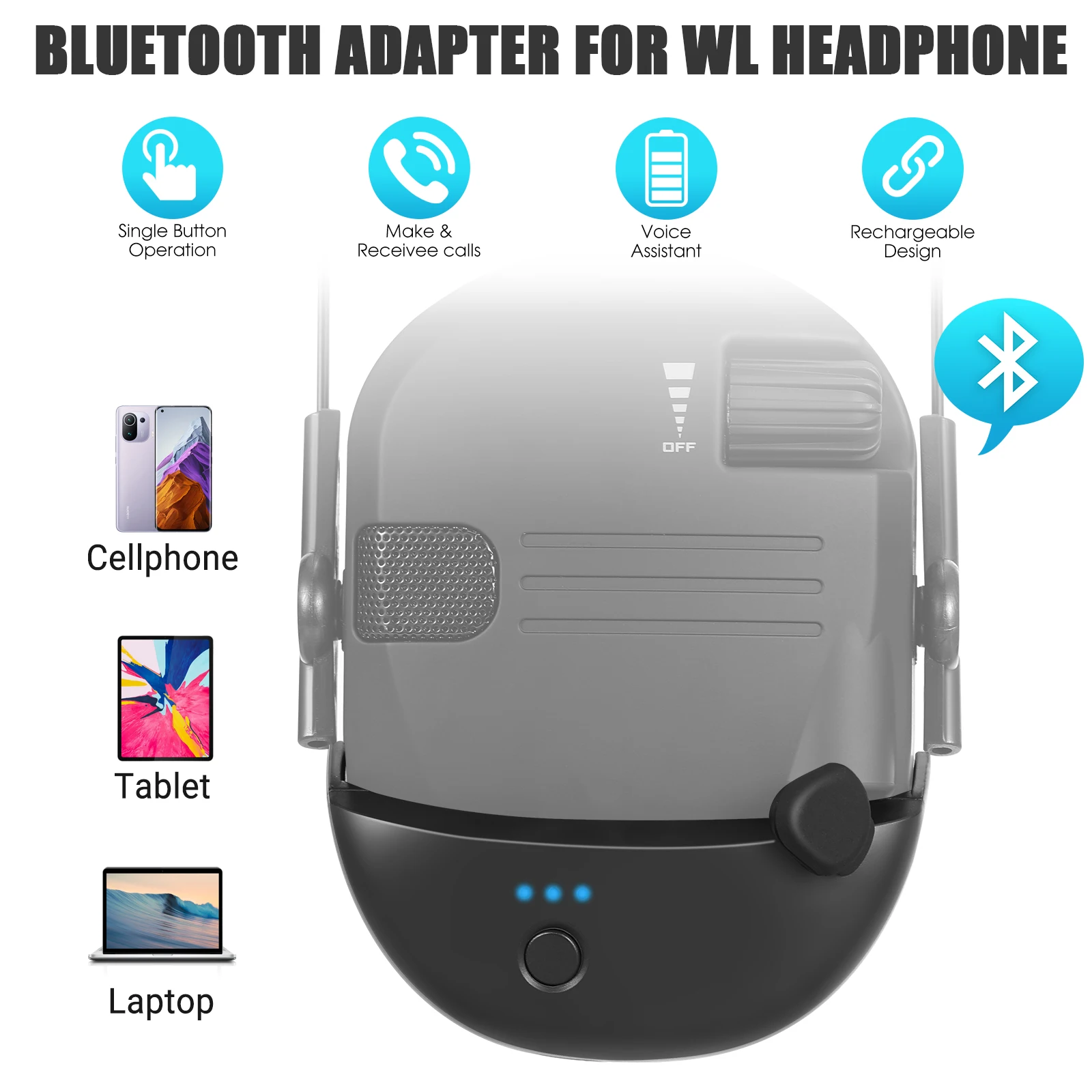 Wireless Bluetooth Adapter for WK Tactical Shooting Earmuffs, 5.1 Bluetooth Receiver with TypeC Port