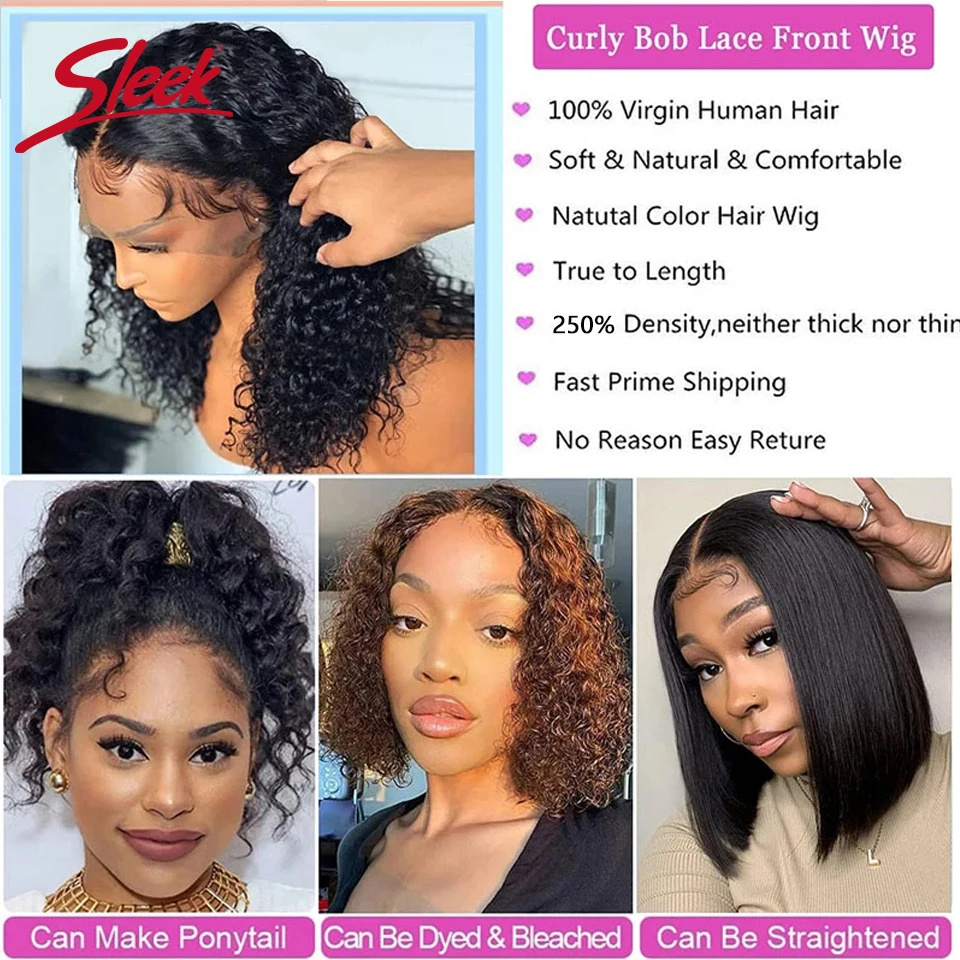 Sleek Brazilian Water Remy Deep Curly Hair Bob Wigs Natural Black Color T Lace Front Part Bob Wigs 200% Density Ombre T1B/27 Wig image 3
