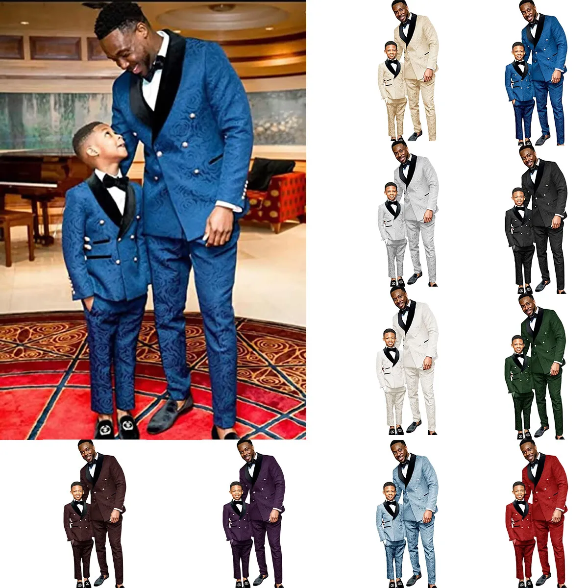 

2025 Men Suits Slim Fit Double Breasted Jacquard Wedding Tuxedos Shawl Lapel Only Dad's Two-piece Suit