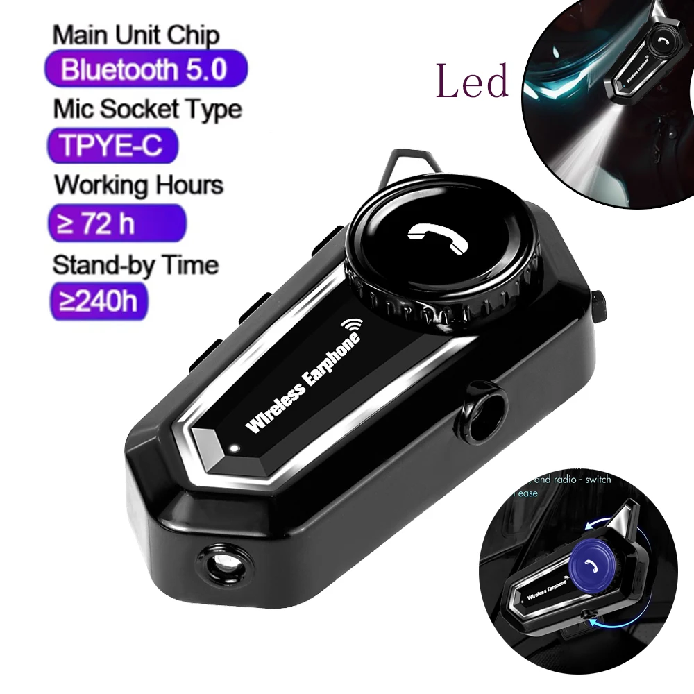 

1200mAh Motorcycle Helmet Bluetooth Headset Waterproof Voice Assistant Moto Earphone Motorbike Hands Free Wireless Headphone