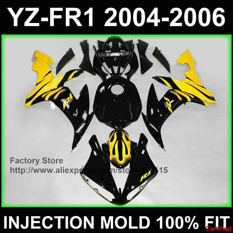 

Burning Yellow Flame Fairing Kit For YAMAHA Fairings YZF R1 2004 2005 2006 Yzf R1 04 05 06 Full ZXMT