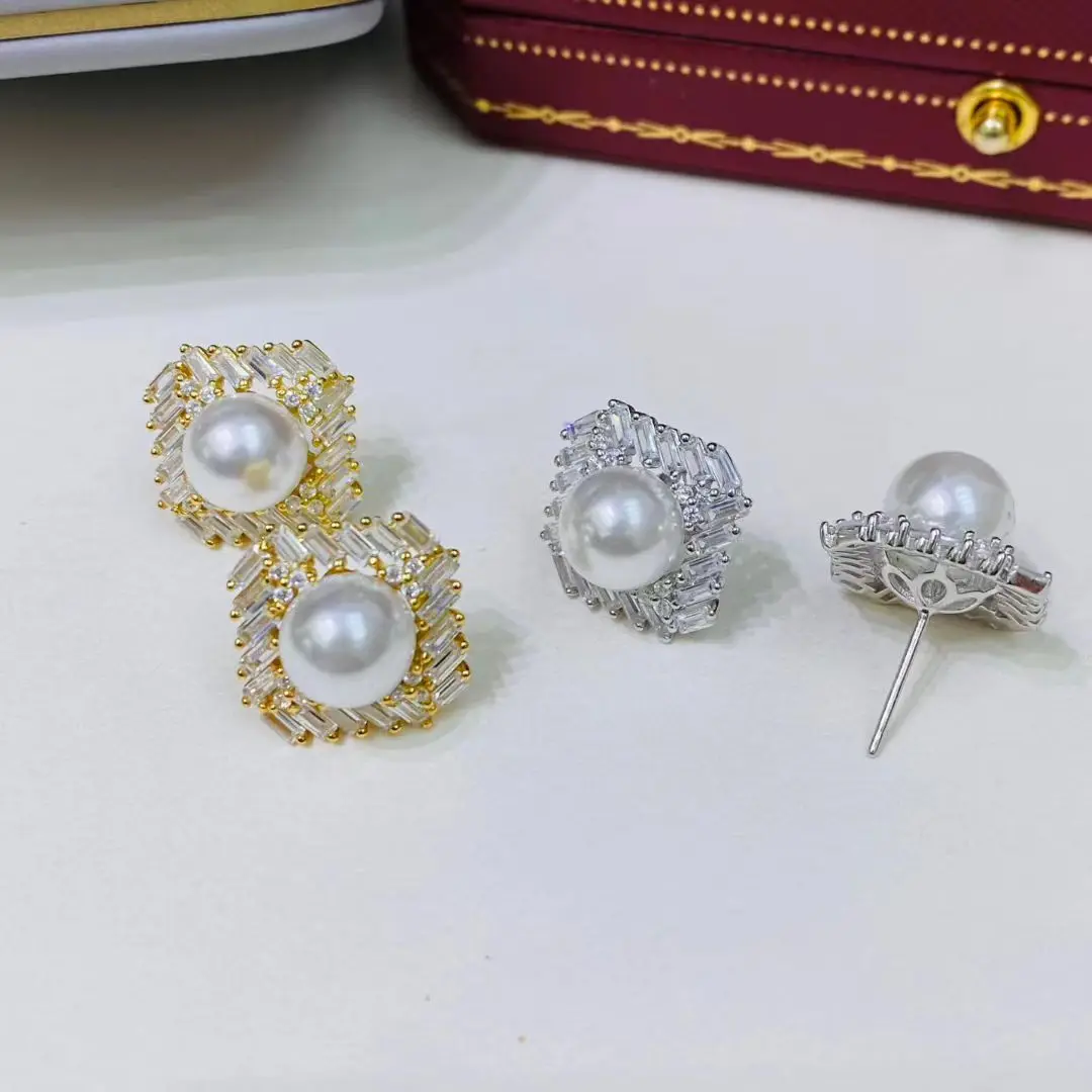 Wholesale S925 Sterling Silver Earrings Mount Findings Settings Base Mounting Parts Accessory for 8-9mm Pearls 5 pairs/lot