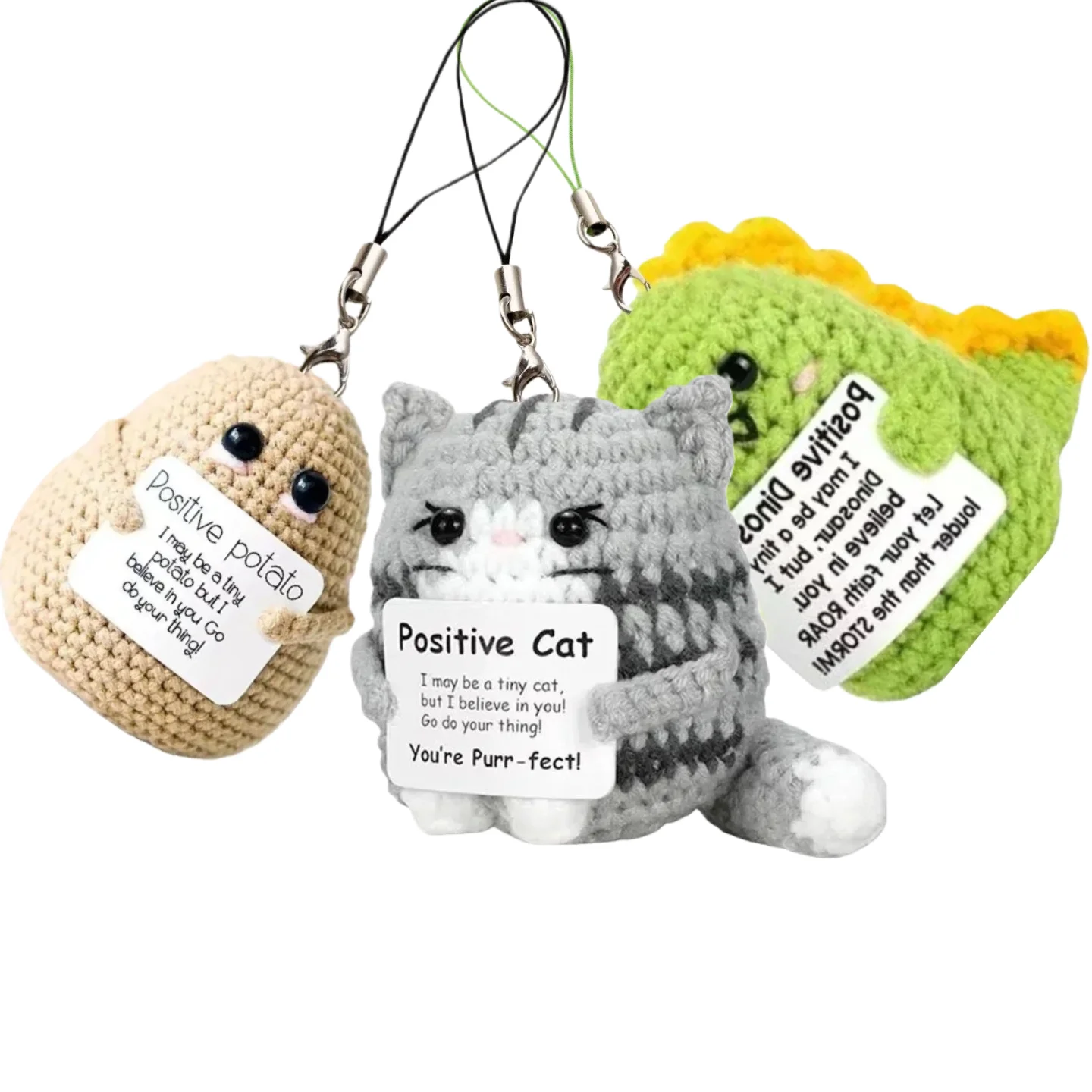 Muñeco de Peluche Tejido a Mano, Estilo Cordón, para Abrazar, con Energía Positiva, Colgante de Apoyo Emocional, Divertido Diseño de Gato Patata
