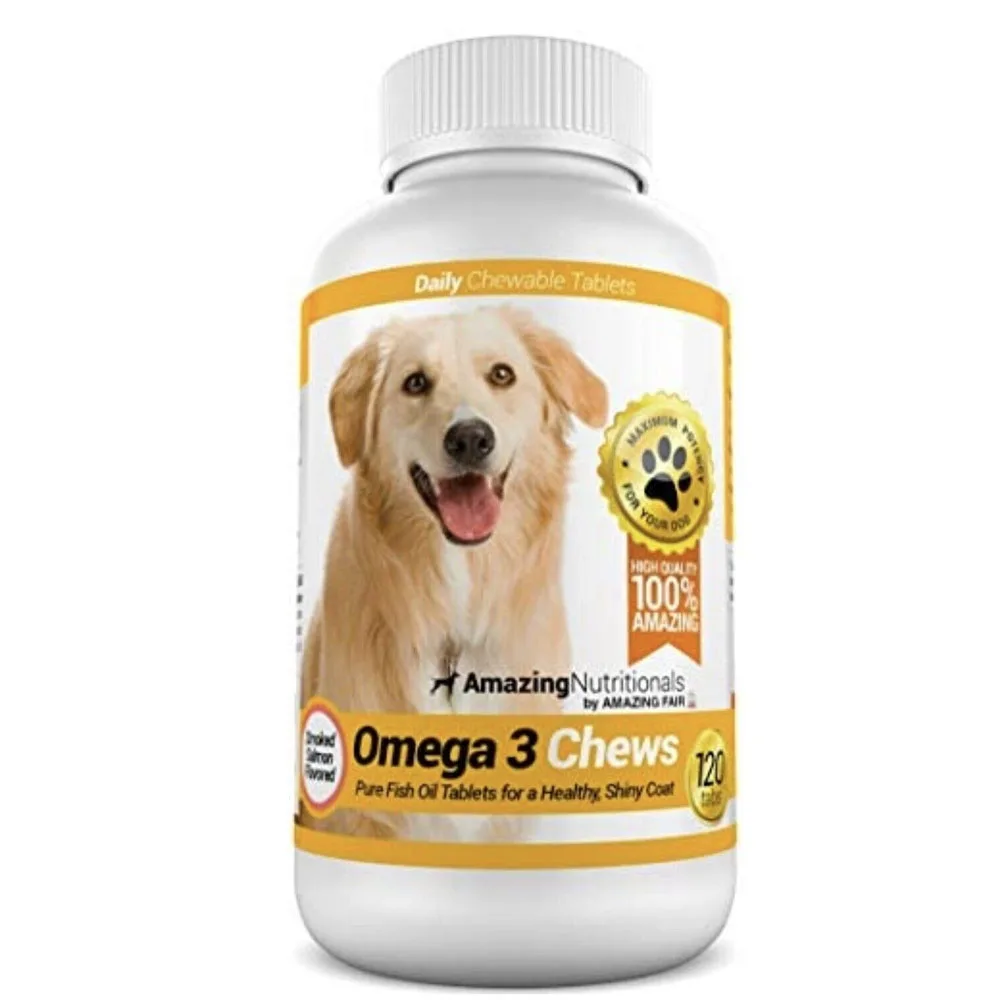 Pet Nutritionals Omega 3 for Dogs, Shiny Coat, Less Itching, Joint Support, Tasty Bacon Flavored 120 Chews