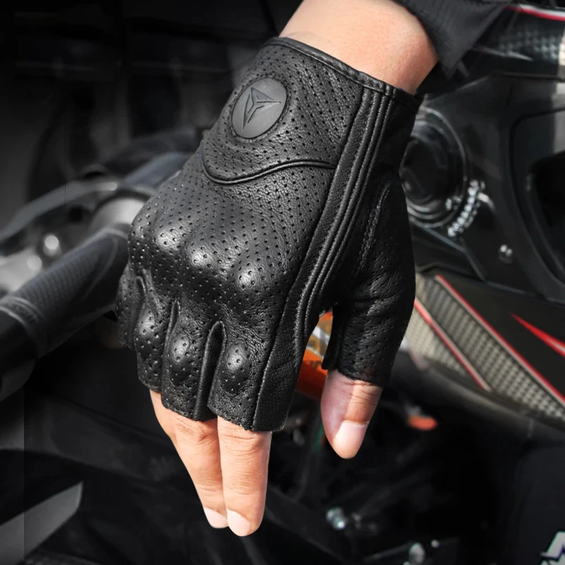 Motowolf Summer Motorcycle Fingerless Gloves Men Leather Perforated  Half Finger Motorcyclist Riding Breathable Vintage Gloves