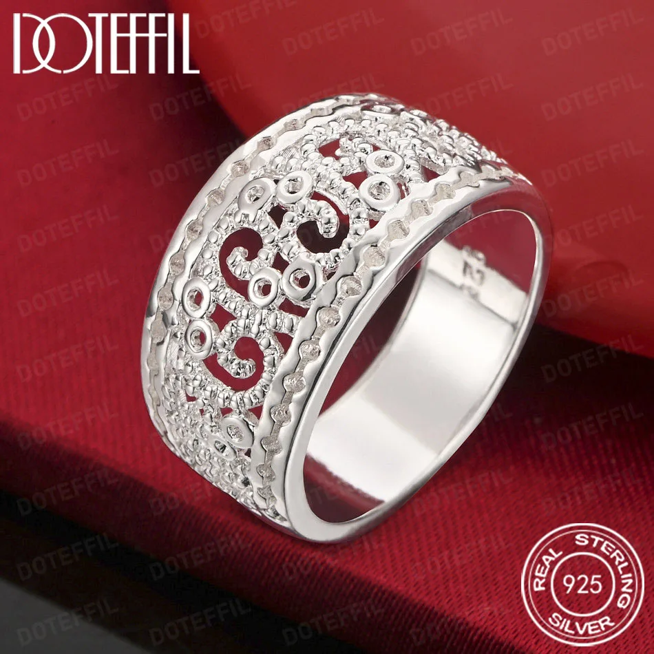 DOTEFFIL 925 Sterling Silver Hollow Design Ring for Elegant Simplicity Attractive Accessory Jewelry