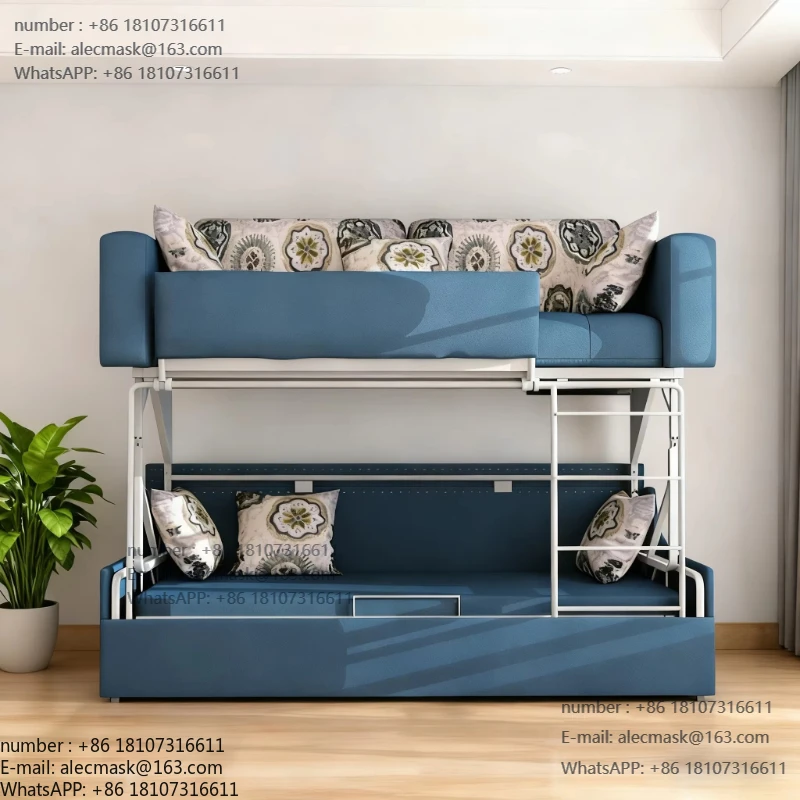 

Versatile sofa bed 170 cm height space-saving fabric bunk bed with metal frame ladder for small living rooms and guest rooms