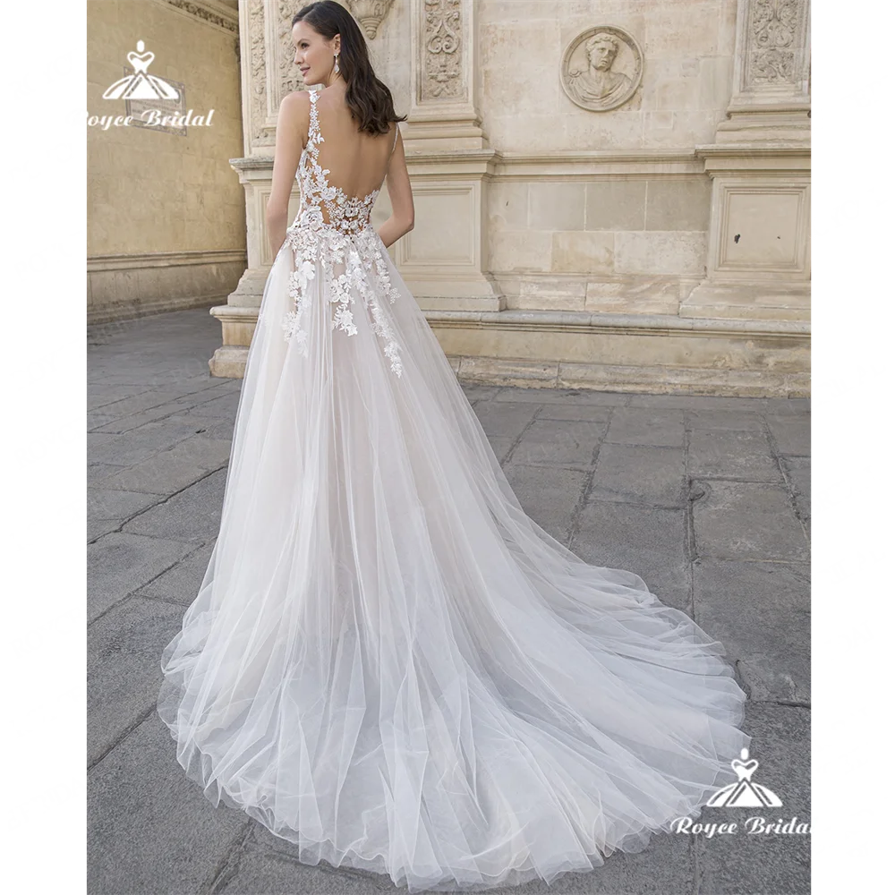 Roycebridal scollo A v A Line abito da sposa 2025 Lace Court Train abito da sposa abiti da muslimyclover 0. 0