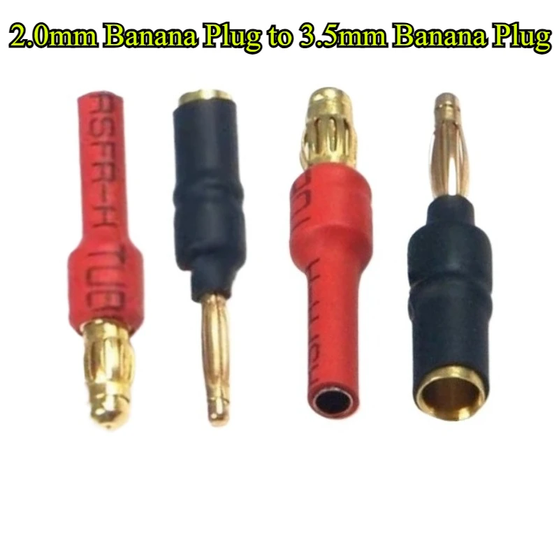 

2/5/10Pcs/lot 2.0mm Gold Plated Banana Plug to 3.5mm Banana Plug Male head to Female head Connector Red Black for motor adapter