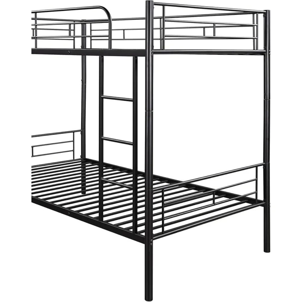 Twin Over Twin Metal Bunk Bed Trundle Frame with 2 Side Ladders Convertible Bunkbed Safety Guard Rails,No Box Spring Needed