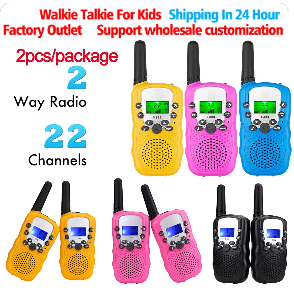 2Pcs T388 UHF Kids Walkie Talkies 0.5W Child Two Way Radio Portable Handheld Children\'s Walkie Talkie With Led Display Mini Toys