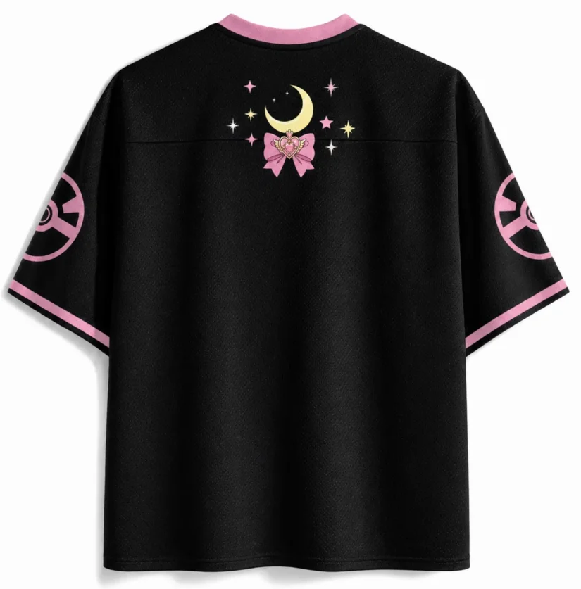 Pretty Girl Warrior Moonlight Rabbit V-neck Breathable Mesh Cute Anime Character Star Moon Pattern Fan Street Style Top