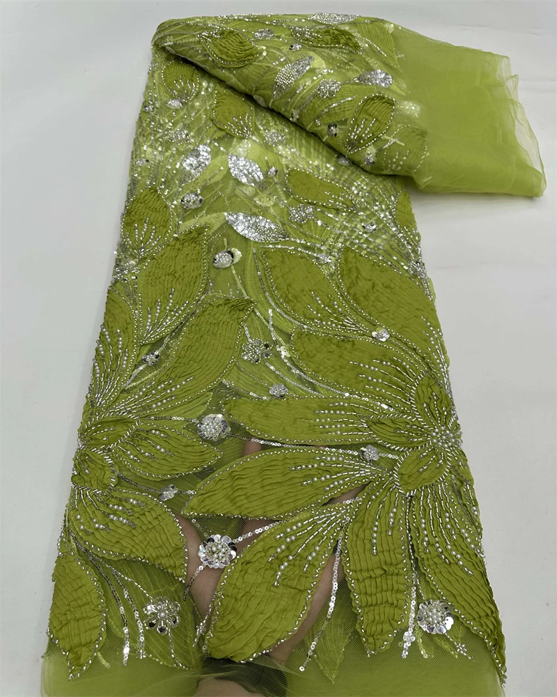 

African Handmade Beaded Tulle Lace Fabric Sequins Net Pearls Bridal Party Dress Material French Beaded Lace Fabric