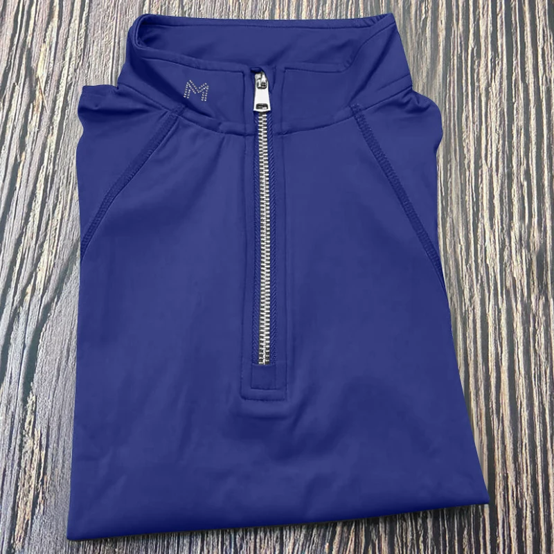 M LOGO Horse Riding Short Sleeve Tops Zipper Equestrian Blouse Competition Sports T Shirts Breathable Training Rider Clothing