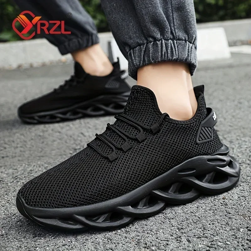 YRZL-Zapatillas deportivas de malla para hombre, zapatos ligeros de verano, transpirables, con plataforma, para correr al aire libre