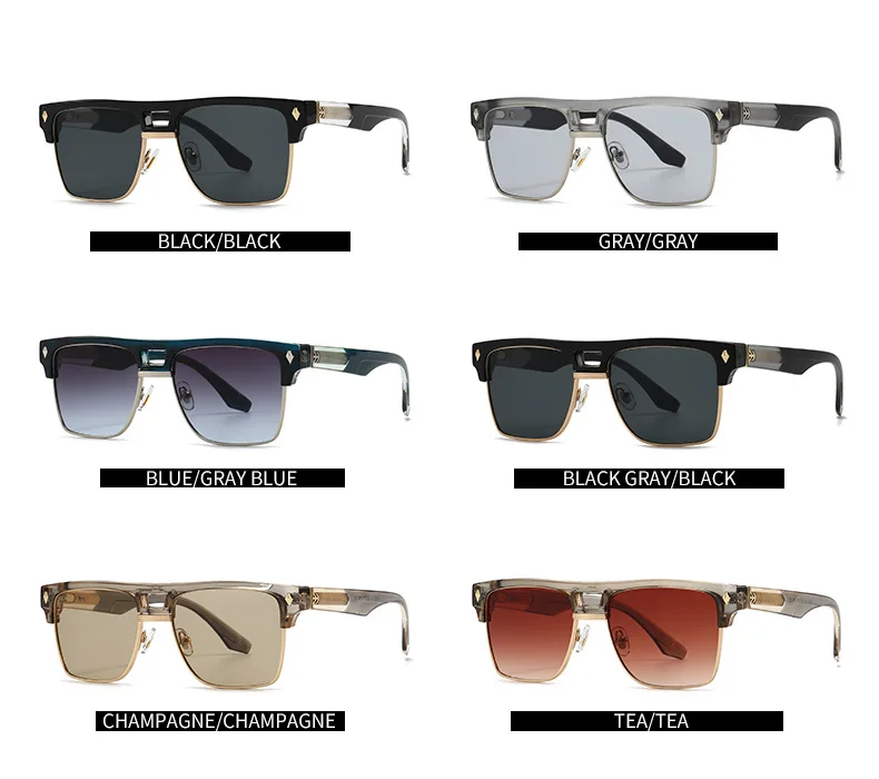 SHAUNA Übergroße Halbrahmen-Sonnenbrille mit Doppelbrücke, Retro-Herren-Quadrat-Sonnenbrille, Modische Luxus-Damen-Sonnenbrille mit Nieten, Trendige UV400-Schutzgläser – Detail 5