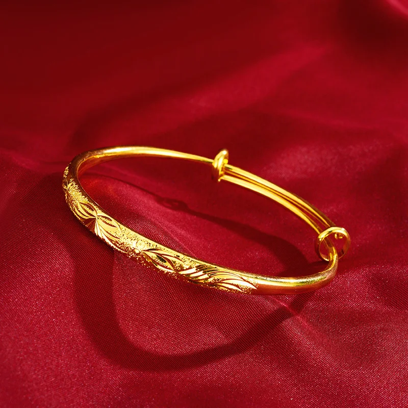 AU999 womens bracelet 24K gold bracelet with abundant year after year push-pull opening real gold wedding jewelry