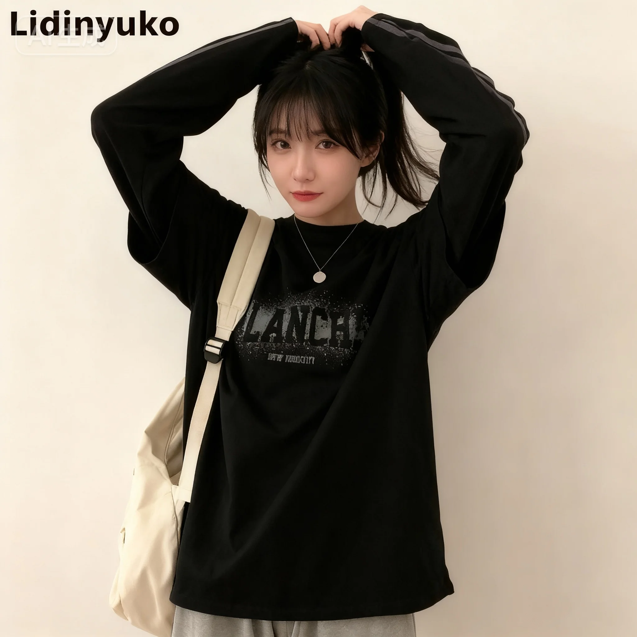 

Y2k Sport Harajuku Loose Sweatshirt Fake Two Piece Women's Long Sleeves Top Tshirt Outdoor Fashion Punk Letter Printed O Neck