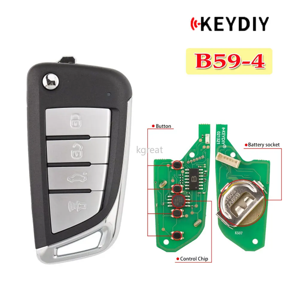1/5Pcs KEYDIY KD B59 Universal Car Remote Key KD B59-4 4 Buttons Car Key Used with KD900/KD MINI/KD MAX Programmer
