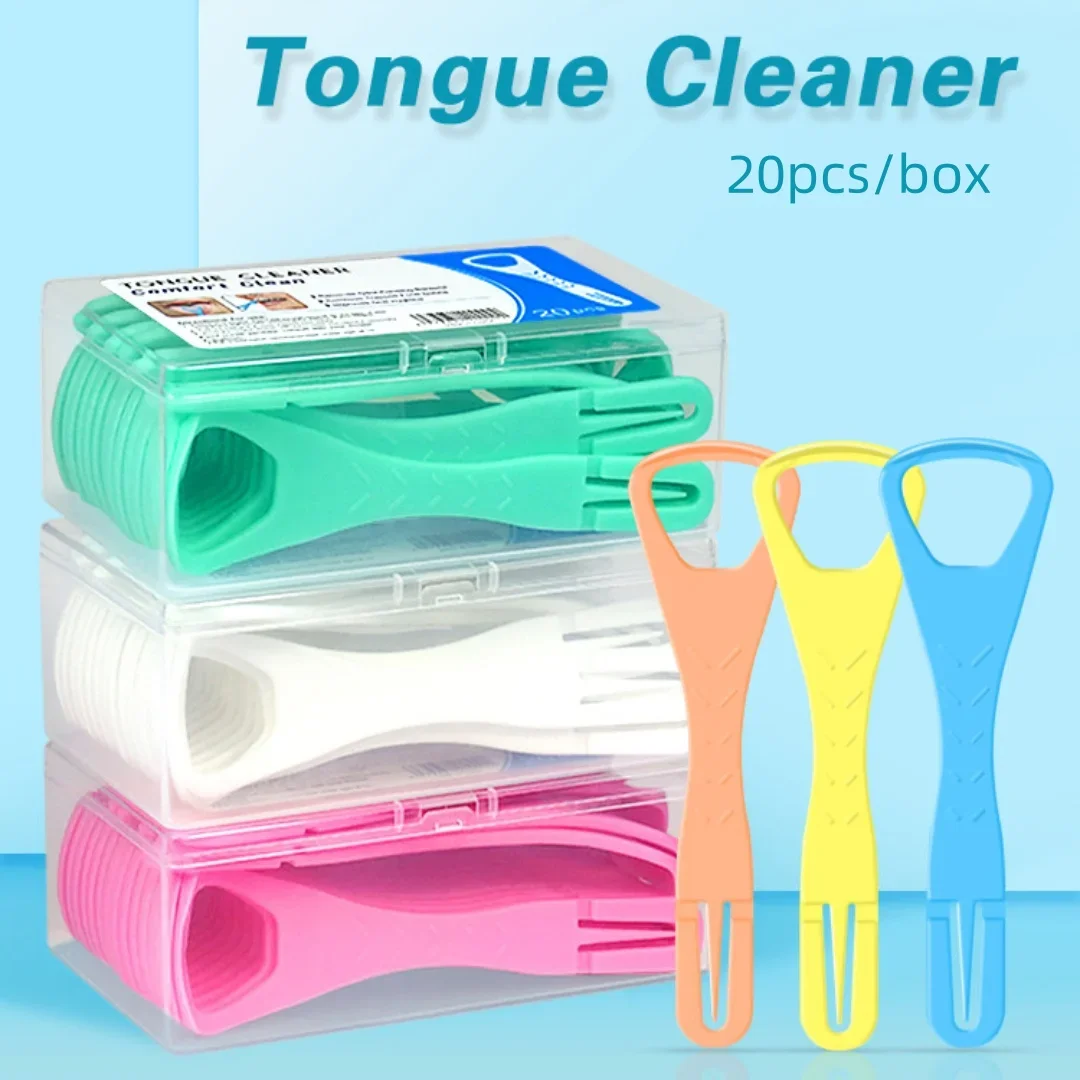 

20 шт./кор., двухсторонний складной скребок для языка с зубочисткой, одноразовые очистители для языка, скребок для рта, инструменты для ухода за полостью рта