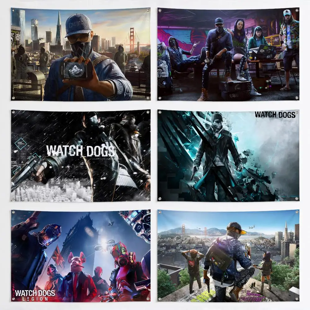 Game W-Watch Dogs 2 Flags Aesthetic Wall Tapestry Printed Wall Hanging Living Room Party Outdoor Decor