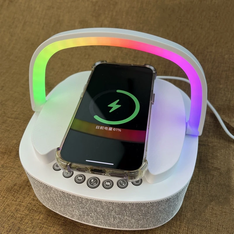 Portable Wireless Charging Speaker Bluetooth 5.3 15W Audio Output RGB Mood Light Alarm Clock TF/USB/AUX Input for Elderly Kids