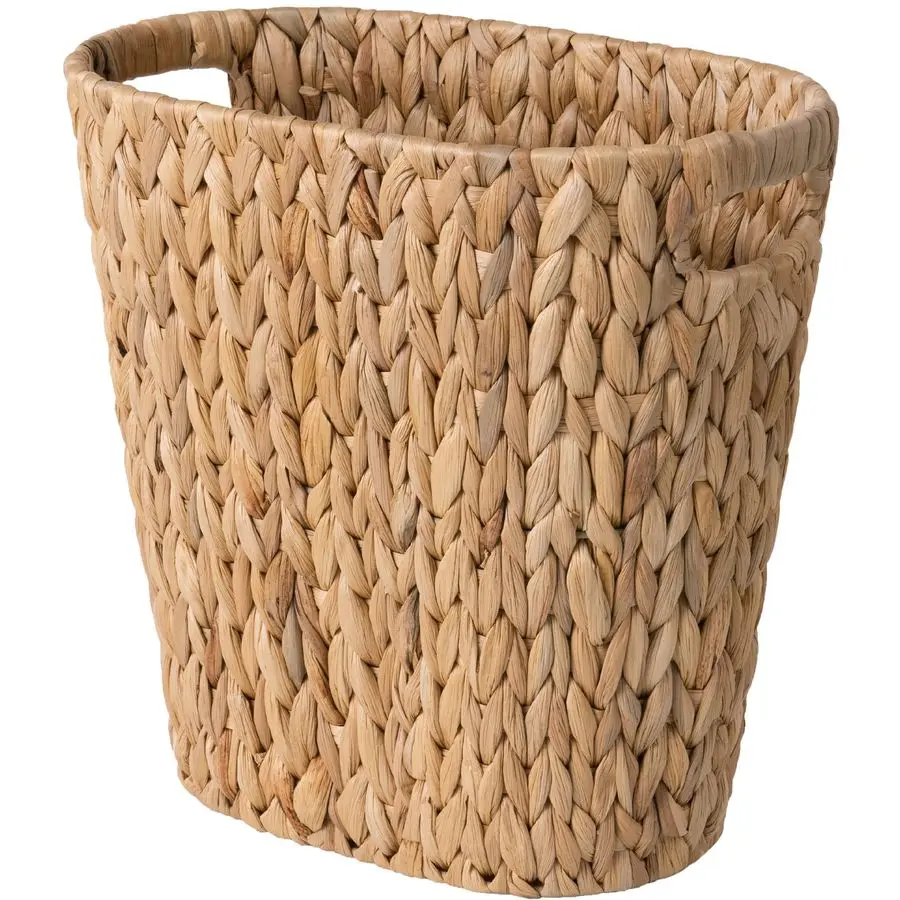 

Wicker Waste Basket, Handwoven Water Hyacinth Trash Can with Builtin Handles, Wicker Garbage Can for Bedroom, Bathroom, 1 Pack