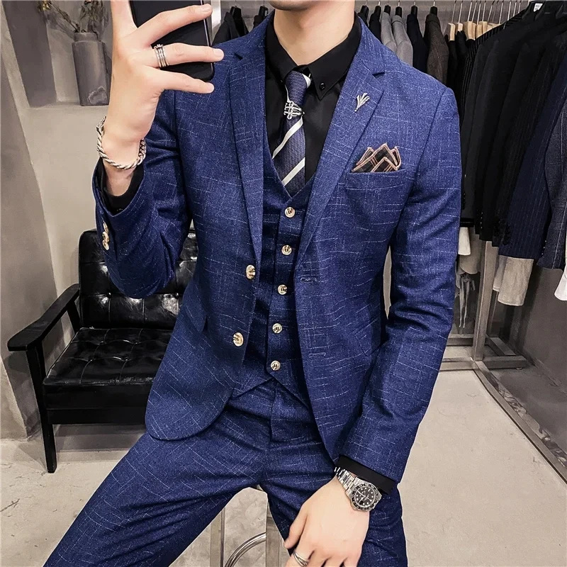 T223 Double Breasted 2023 Latest Design Double breasted Groom Wedding Tuxedos Best Costume H