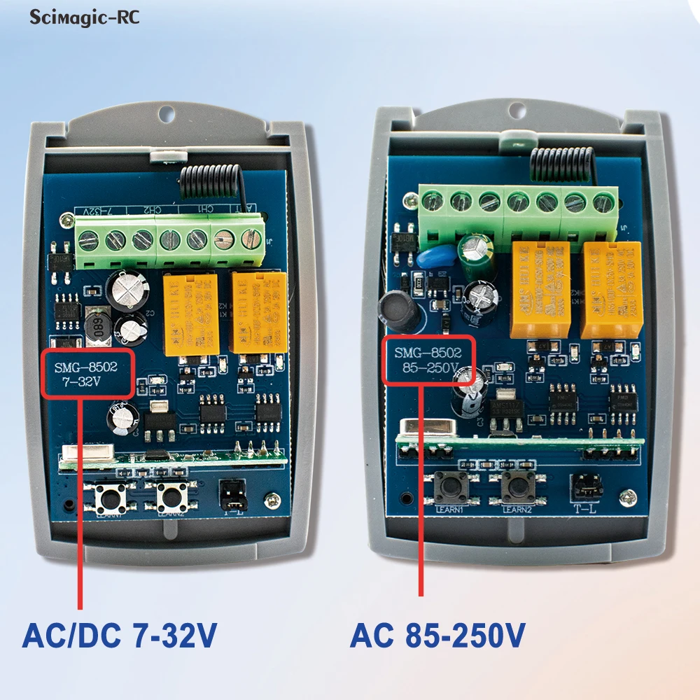 

3PCS 2CH Universal 433.92MHz Garage Door Remote Control Receiver 433 Switch AC DC 7-32V 85-250V RF Relay Module Momentary Toggle